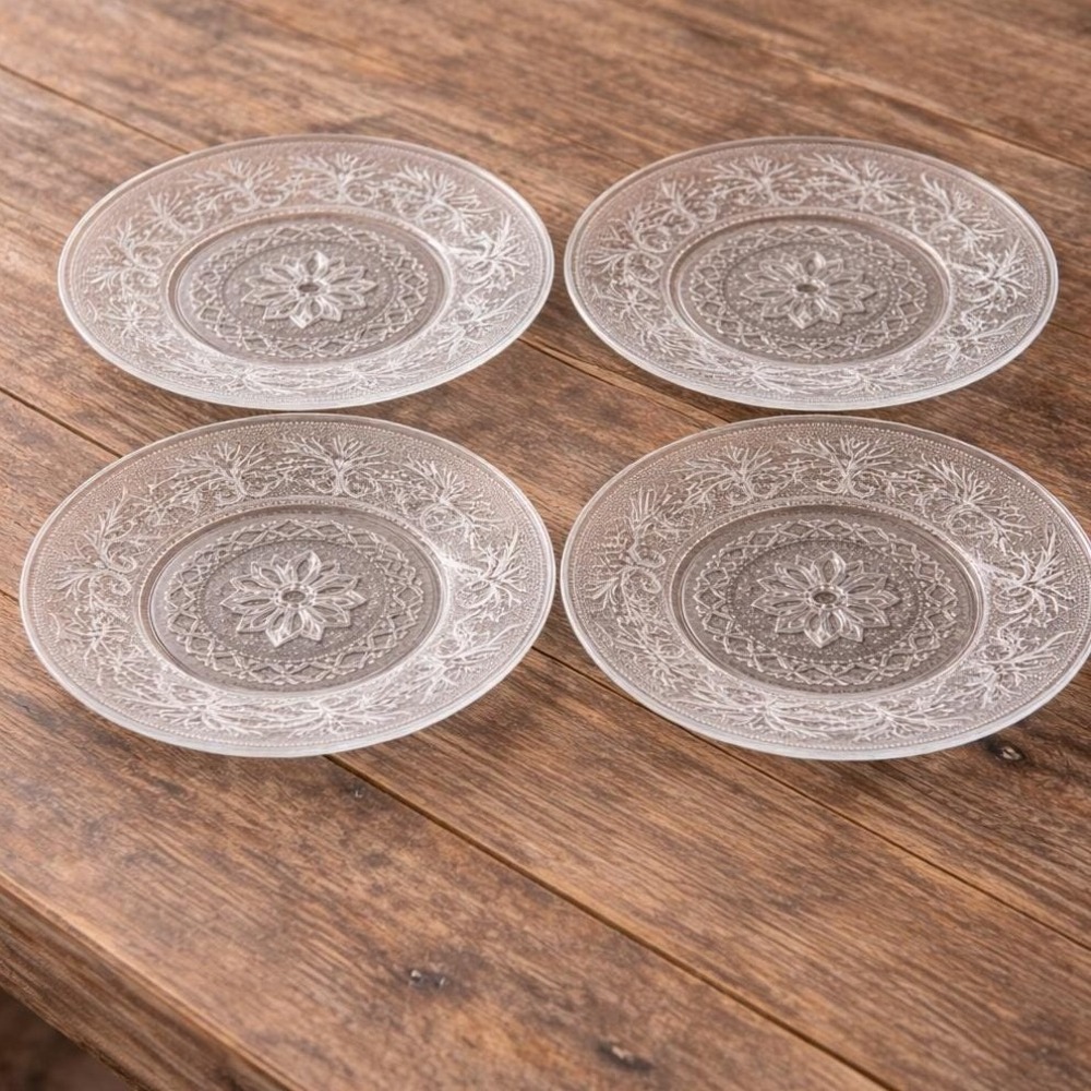 Anchor Hocking Sandwich Glass Salad Plates Set of 4 7.25" Floral